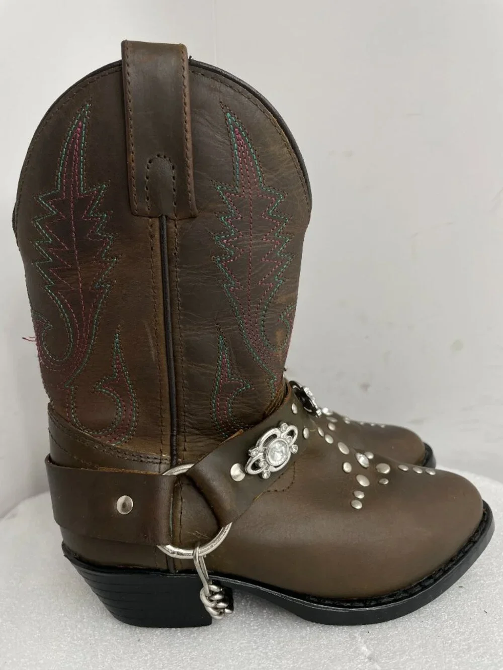 Smoky Mountain Western Boots Rhinestone Harness Brown Kids Size 12 D